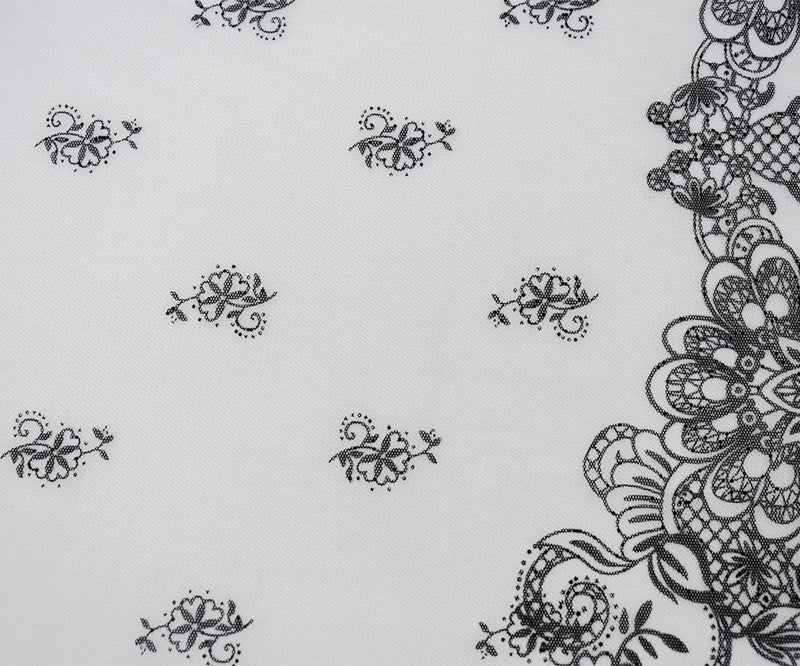 White-Black Nylon Floral Border Printed Mesh Tulle Knit Fabric
