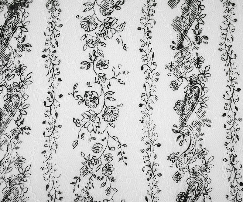 White-Black Nylon Floral Paisley Printed Lace Mesh Knit Fabric