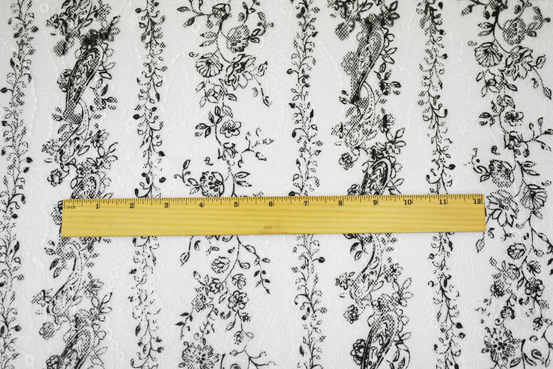 White-Black Nylon Floral Paisley Printed Lace Mesh Knit Fabric