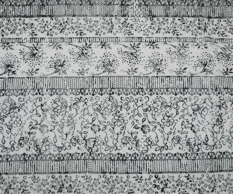 White-Black Nylon RAYON Floral Stripe Printed Lace Mesh Knit Fabric