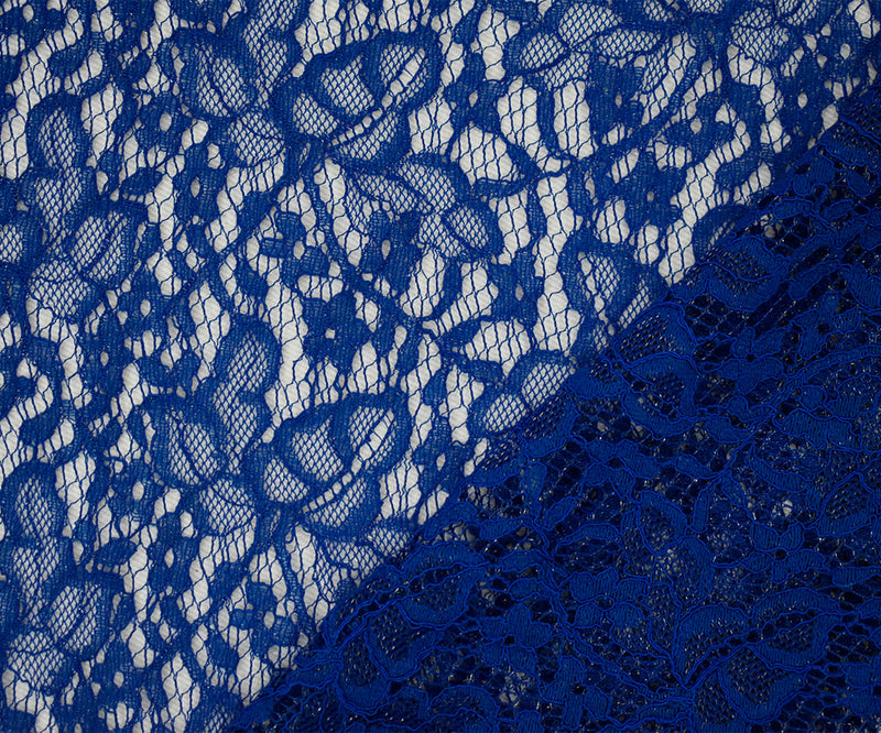 Deep Blue-Silver Cotton Poly Crochet Floral Lace Mesh Knit Fabric