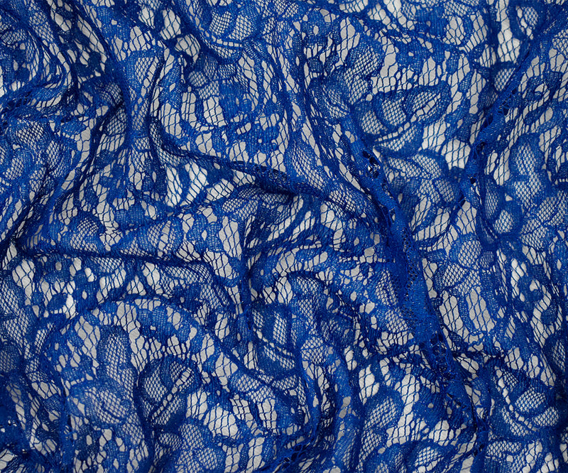 Deep Blue-Silver Cotton Poly Crochet Floral Lace Mesh Knit Fabric
