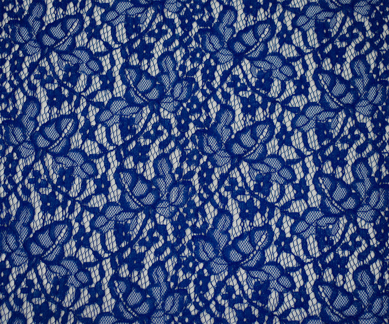 Deep Blue-Silver Cotton Poly Crochet Floral Lace Mesh Knit Fabric