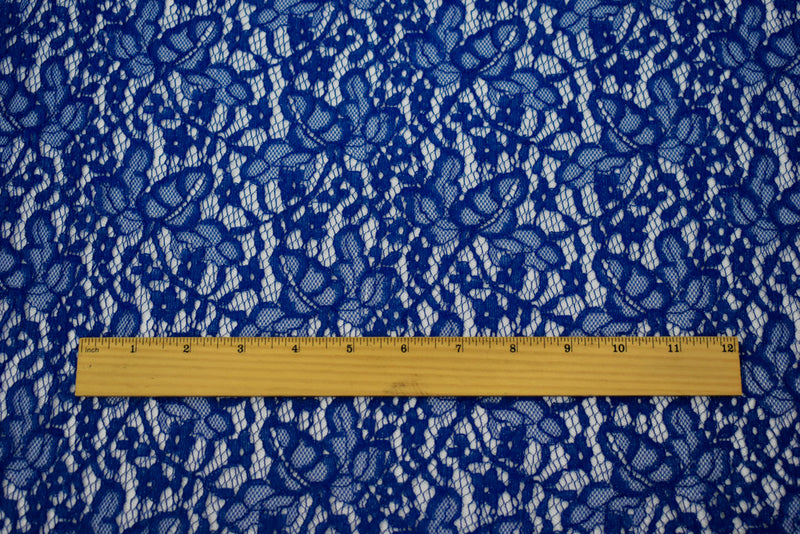 Deep Blue-Silver Cotton Poly Crochet Floral Lace Mesh Knit Fabric