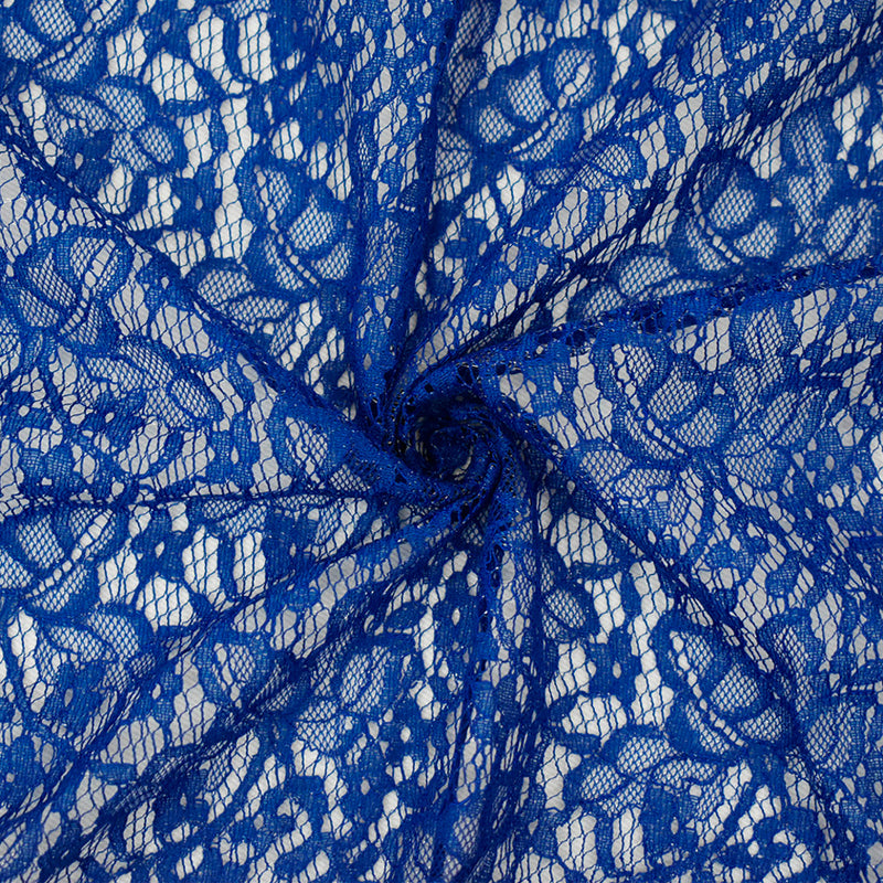 Deep Blue-Silver Cotton Poly Crochet Floral Lace Mesh Knit Fabric