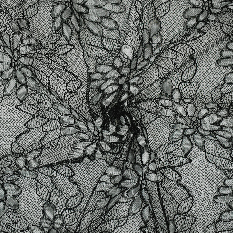 Black-White-Silver Polyester Nylon Floral Lace Mesh Knit Fabric