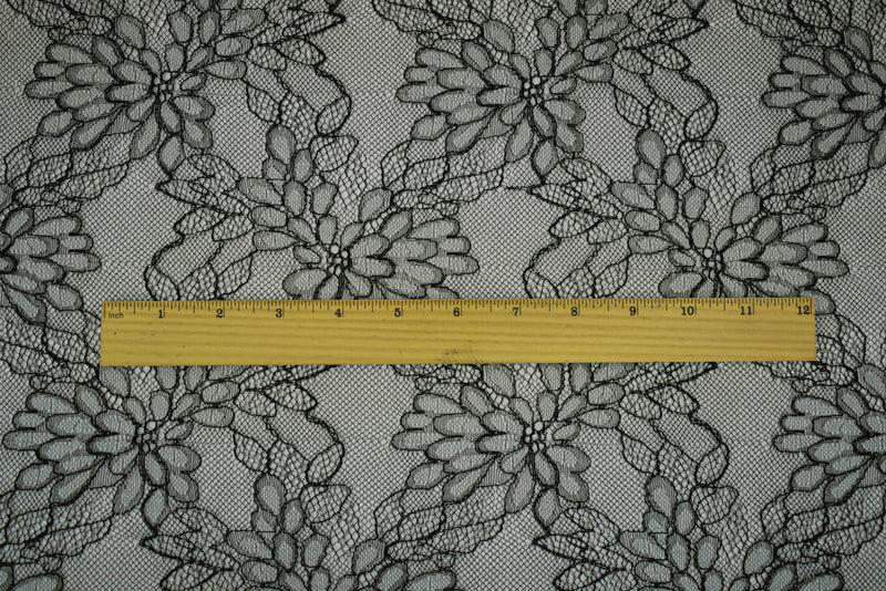 Black-White-Silver Polyester Nylon Floral Lace Mesh Knit Fabric