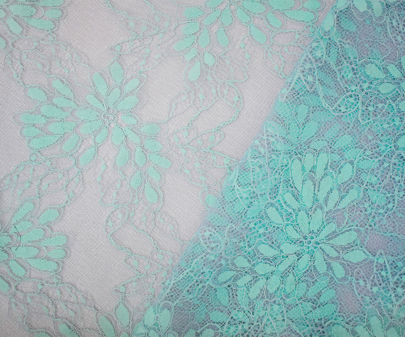Light Gray-Blue Nylon Cotton Floral Lace Knit Fabric