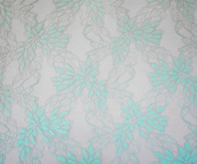 Light Gray-Blue Nylon Cotton Floral Lace Knit Fabric
