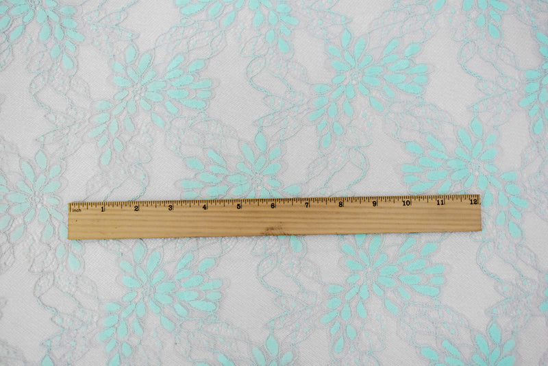 Light Gray-Blue Nylon Cotton Floral Lace Knit Fabric