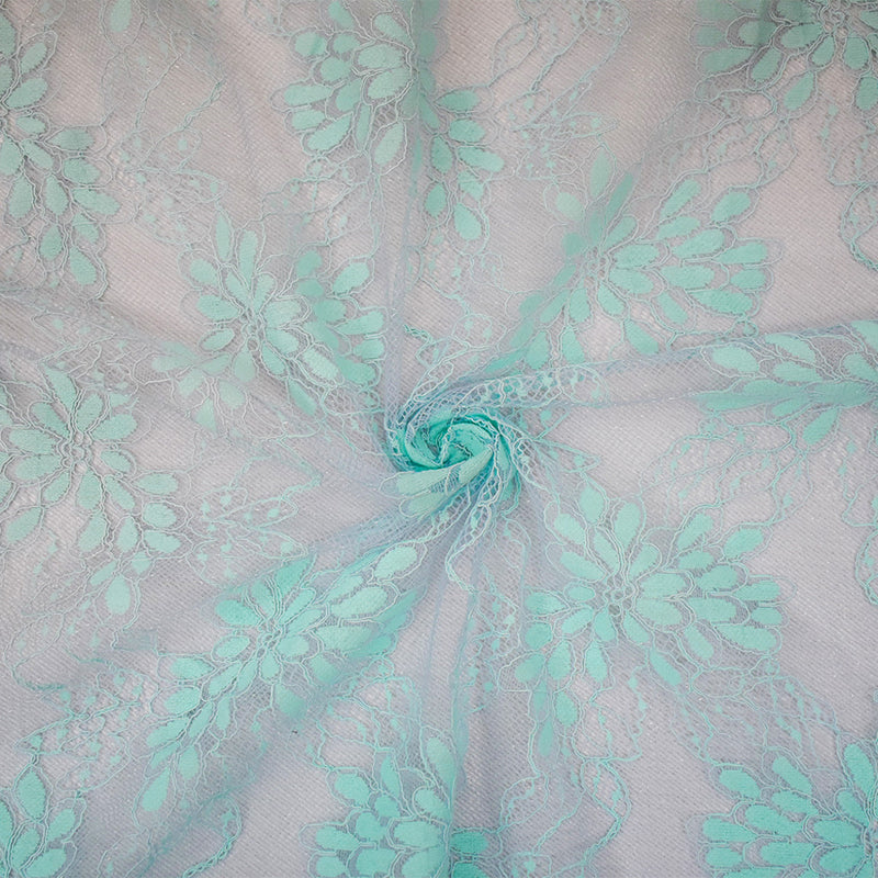 Light Gray-Blue Nylon Cotton Floral Lace Knit Fabric