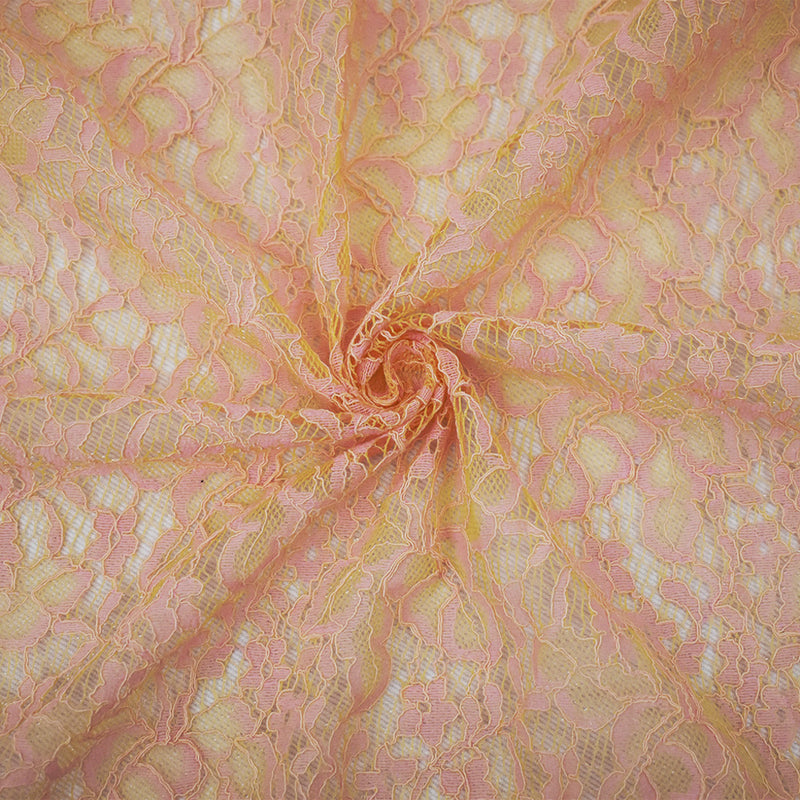 Orange-Pink Poly Cotton Blend Floral Lace Knit Fabric