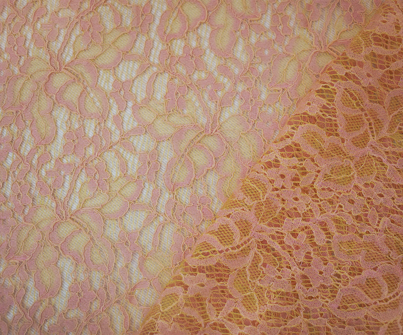 Orange-Pink Poly Cotton Blend Floral Lace Knit Fabric