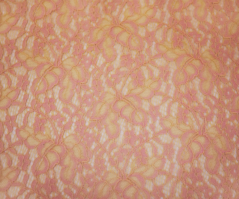 Orange-Pink Poly Cotton Blend Floral Lace Knit Fabric