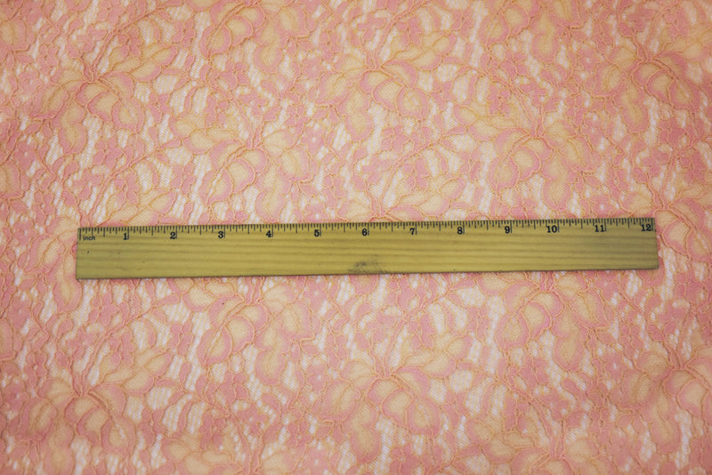 Orange-Pink Poly Cotton Blend Floral Lace Knit Fabric