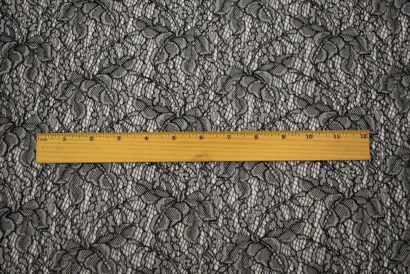 Black-White-Silver Polyester Nylon Floral Lace Mesh Knit Fabric