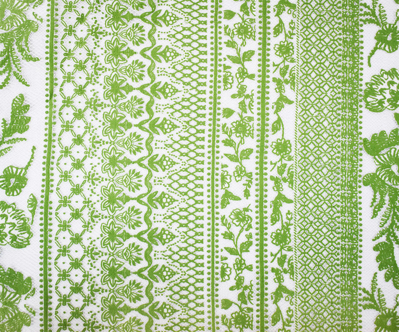 White-Green Nylon Cotton Floral Stripe Printed Mesh Tulle Knit Fabric