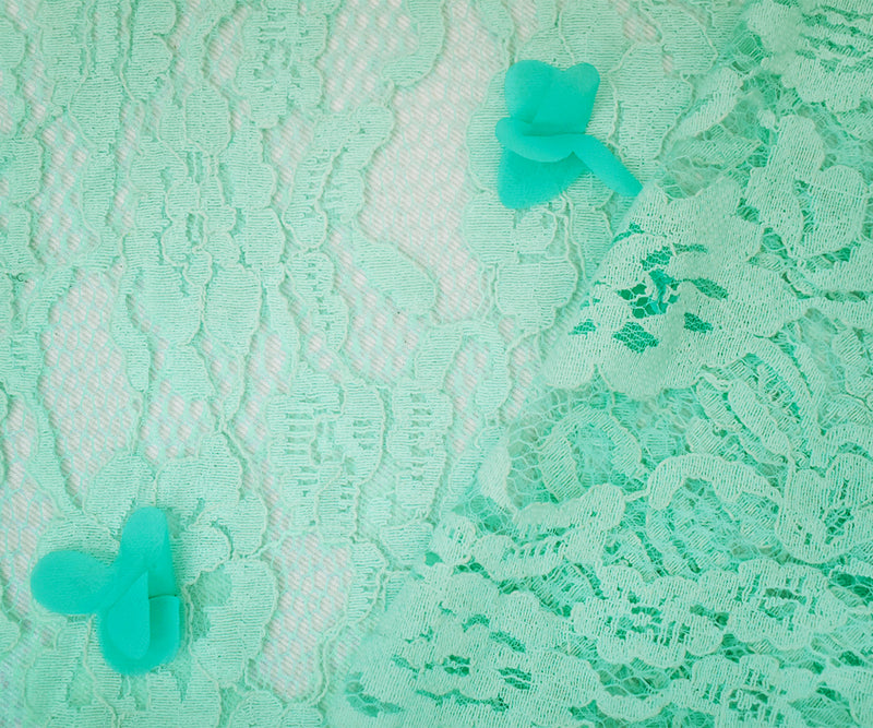 Pastel Teal Cotton-Poly Floral Applique Lace Mesh Knit Fabric