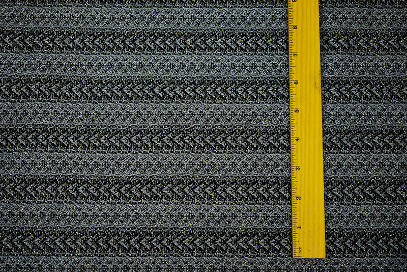 Black-White-Gold Rayon Blend Stretch Lace Stripe Bengaline Jacquard Fabric