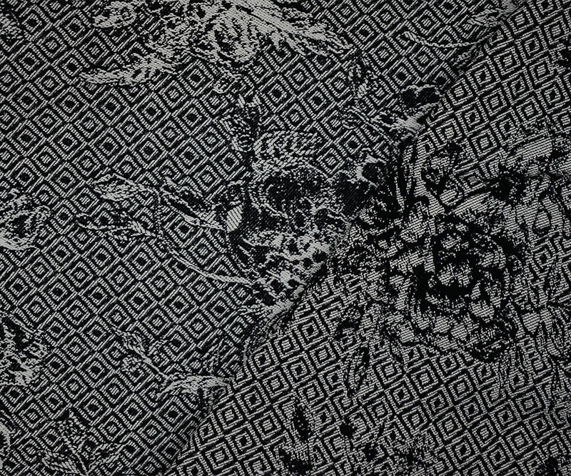 3 1/4 YD PC-Black-White Rayon Blend Stretch Floral Diamond Bengaline Jacquard Fabric