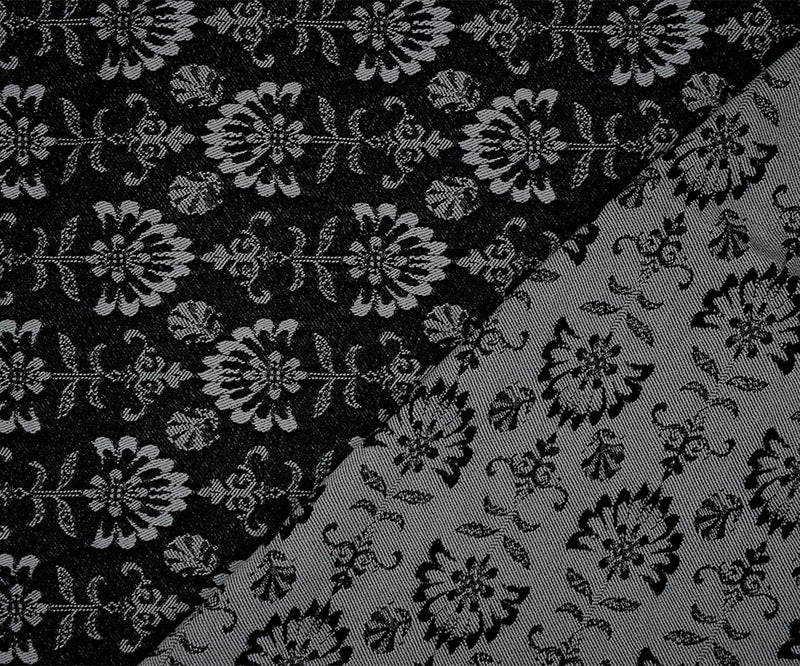 Black-Gray Rayon Blend Stretch Spandex Floral Bengaline Jacquard Fabric