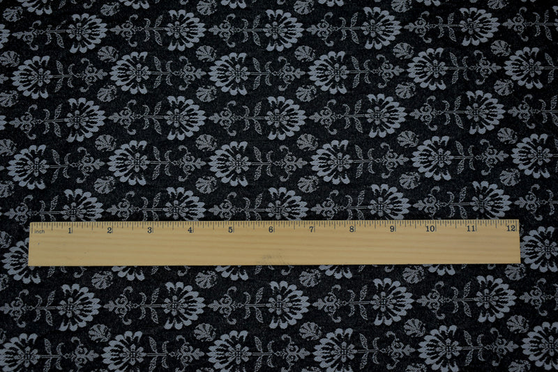 Black-Gray Rayon Blend Stretch Spandex Floral Bengaline Jacquard Fabric