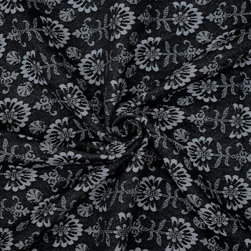 Black-Gray Rayon Blend Stretch Spandex Floral Bengaline Jacquard Fabric