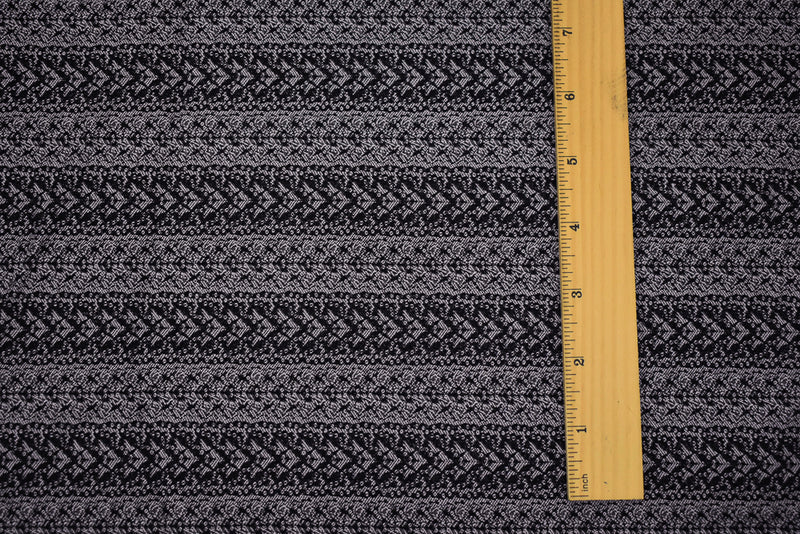 Black-Gray Rayon Blend Stretch Lace Stripe Bengaline Jacquard Fabric