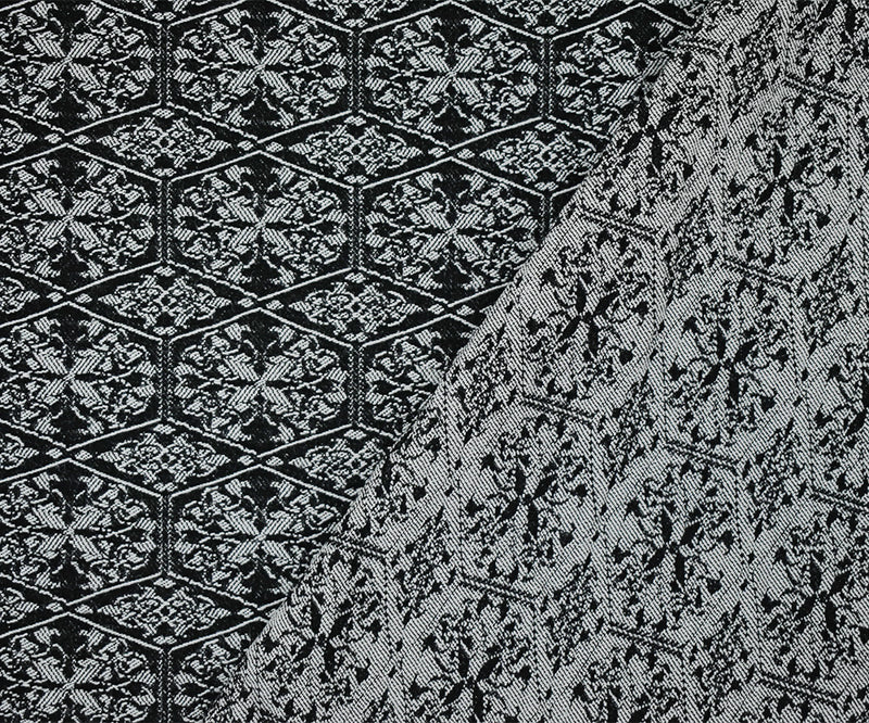 Black-White Rayon Blend Stretch Spandex Tile Bengaline Jacquard Fabric