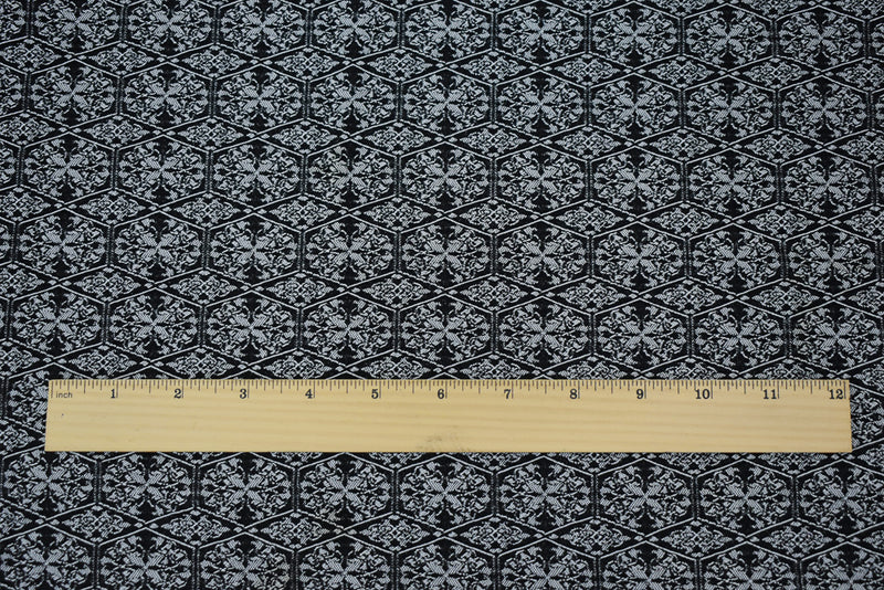 Black-White Rayon Blend Stretch Spandex Tile Bengaline Jacquard Fabric