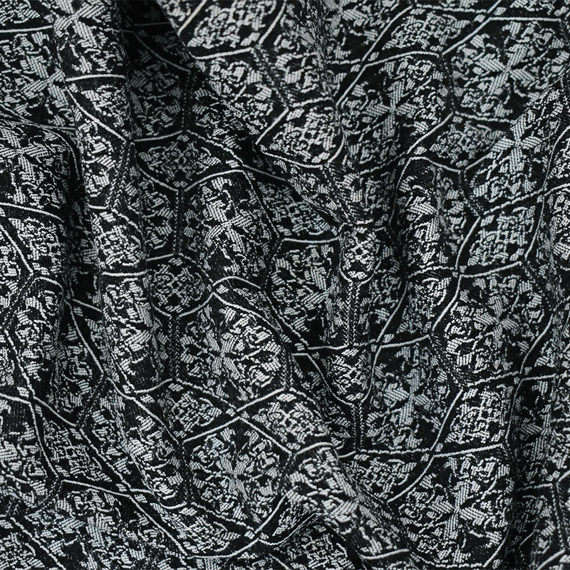 Black-White Rayon Blend Stretch Spandex Tile Bengaline Jacquard Fabric