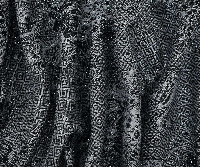 Black-Gray-Silver Rayon Blend Stretch Floral Diamond Bengaline Jacquard Fabric