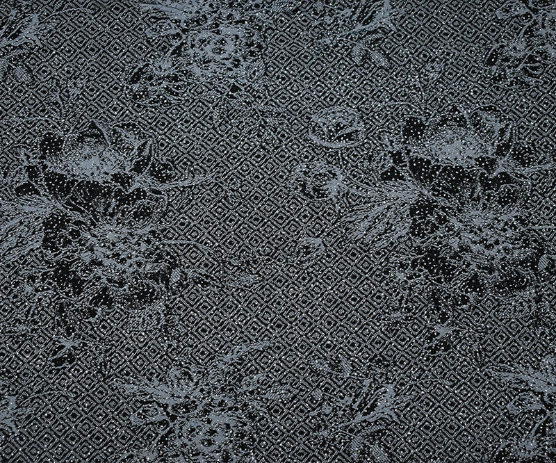 Black-Gray-Silver Rayon Blend Stretch Floral Diamond Bengaline Jacquard Fabric