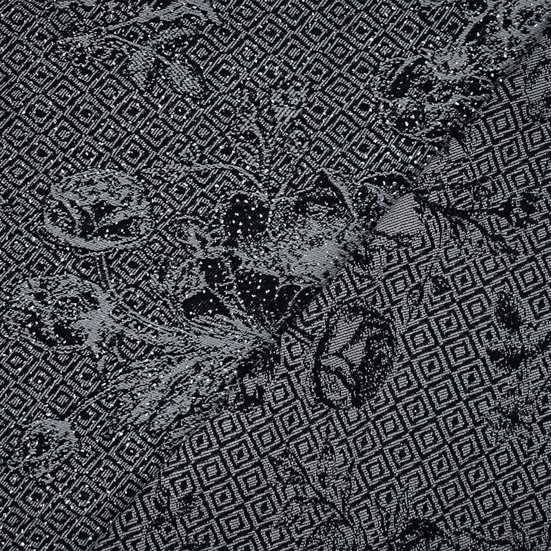 Black-Gray-Silver Rayon Blend Stretch Floral Diamond Bengaline Jacquard Fabric
