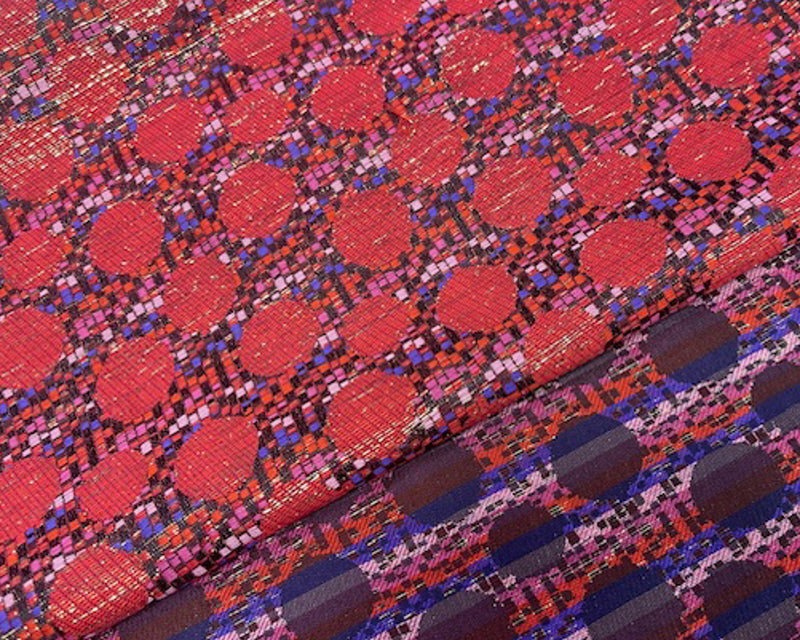 4 1/4 YD PC-Purple-Gold-Multi Poly Circle Stripe Jacquard Brocade Woven Fabric