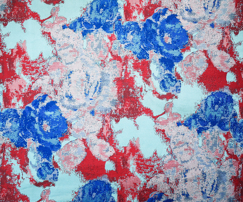 Red-Blue-Multi Polyester Abstract Floral Jacquard Woven Fabric