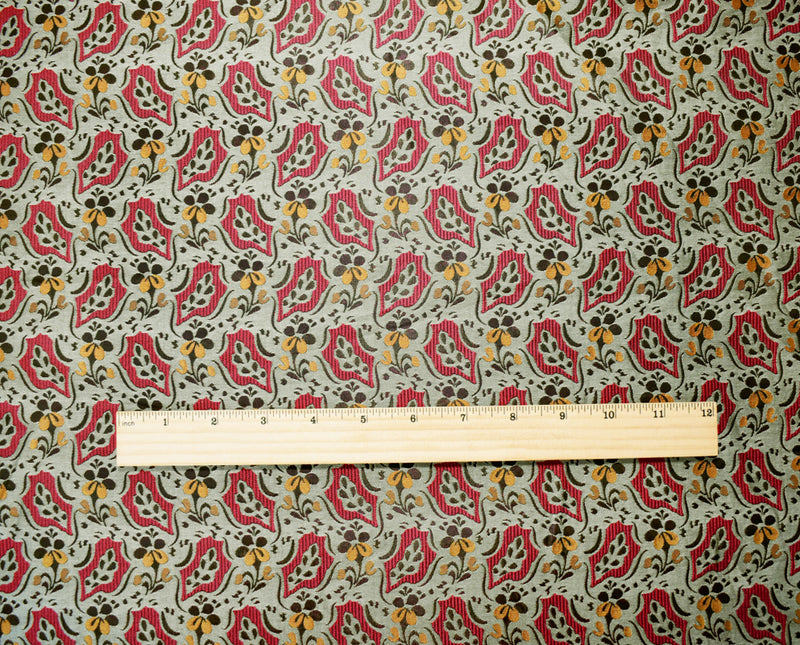 Gray-Red-Multi Polyester Abstract Floral Jacquard Woven Fabric