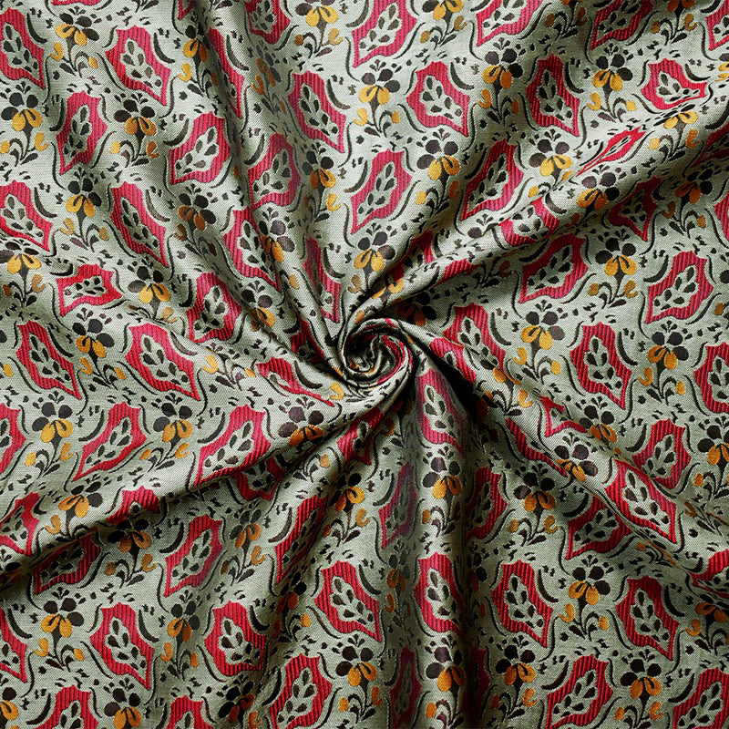 Gray-Red-Multi Polyester Abstract Floral Jacquard Woven Fabric