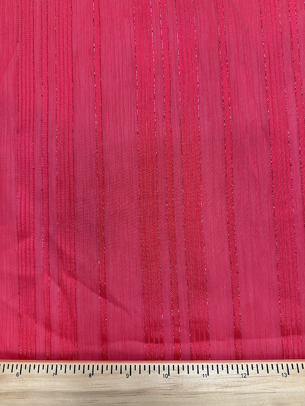 Bright Red Metallic Uneven Striped Poly Chiffon Fabric