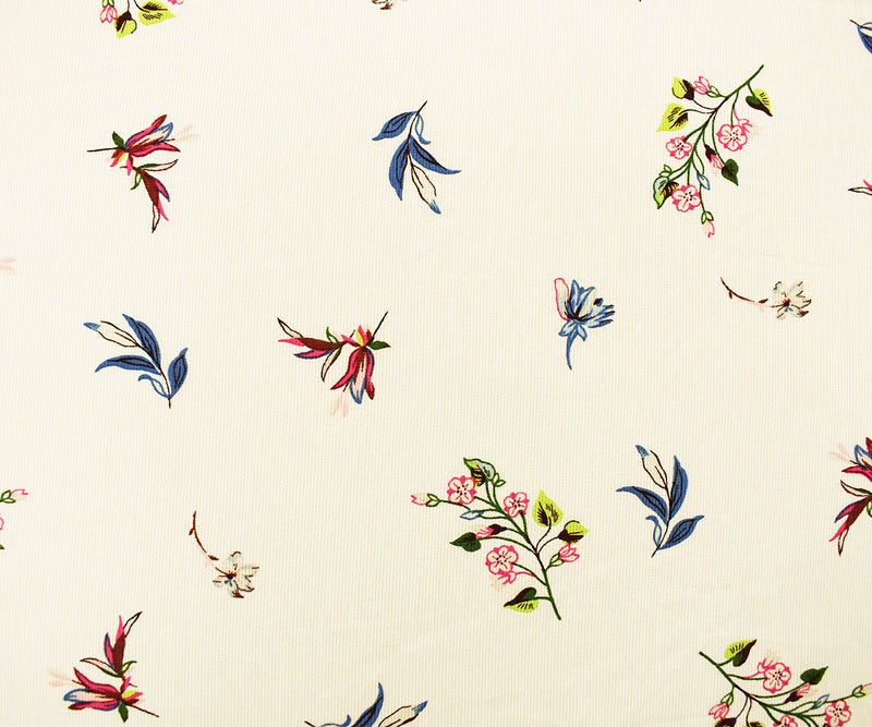 Ivory-Green-Multi Poly Floral Printed Semi-Sheer Striped Dobby Woven Fabric