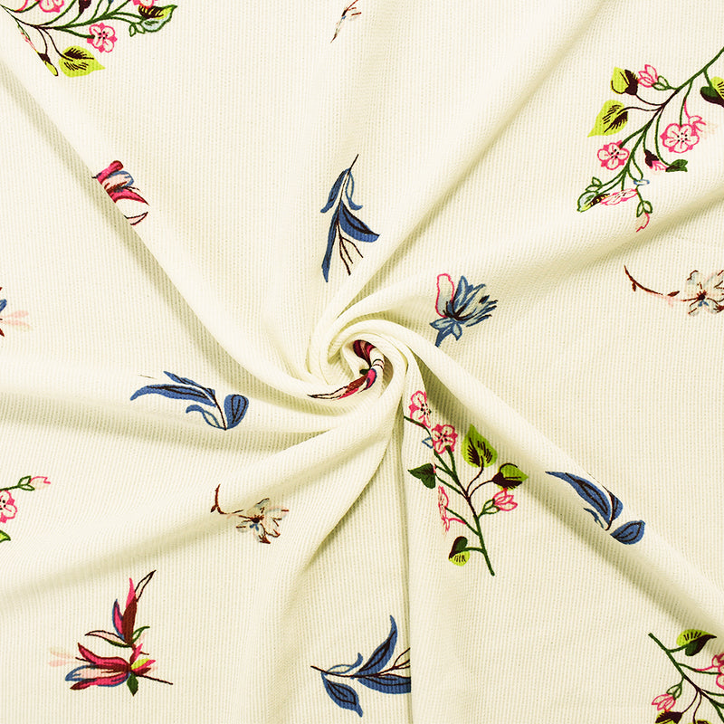 Ivory-Green-Multi Poly Floral Printed Semi-Sheer Striped Dobby Woven Fabric