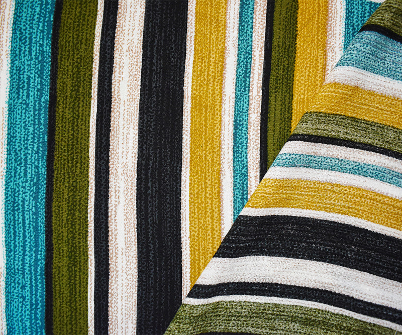 Teal-Dijon-Multi Cotton Stripe Printed Gauze Woven Fabric