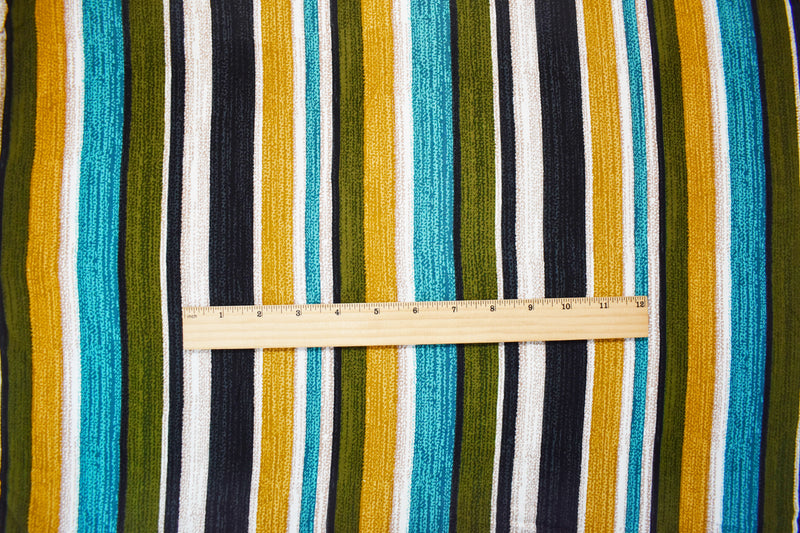 Teal-Dijon-Multi Cotton Stripe Printed Gauze Woven Fabric