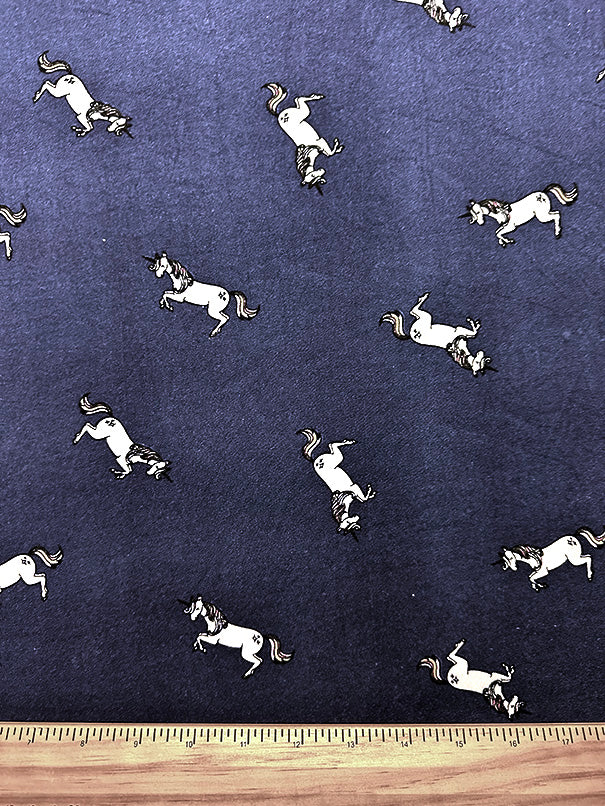 Blue Unicorn Print Double Brushed Jersey Knit Fabric