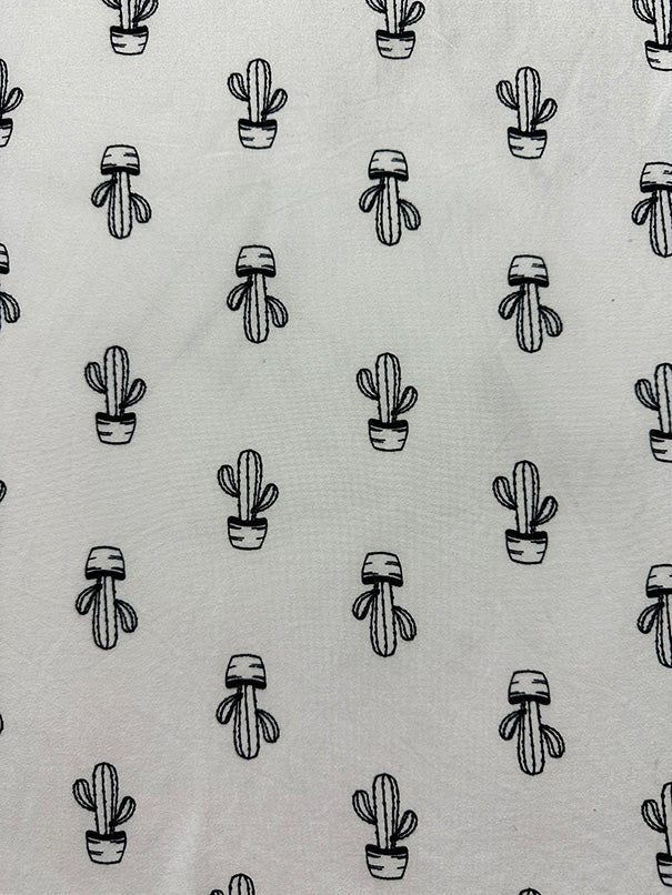 Ivory Cactus Print Double Brushed Jersey Knit Fabric