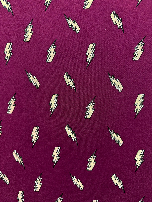 2 1/2 YD PC-Magenta Lightning Print Double Brushed Jersey Knit Fabric