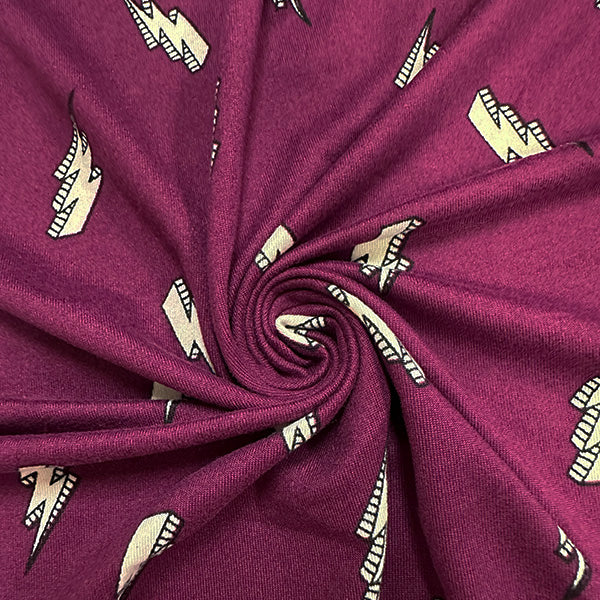 2 1/2 YD PC-Magenta Lightning Print Double Brushed Jersey Knit Fabric