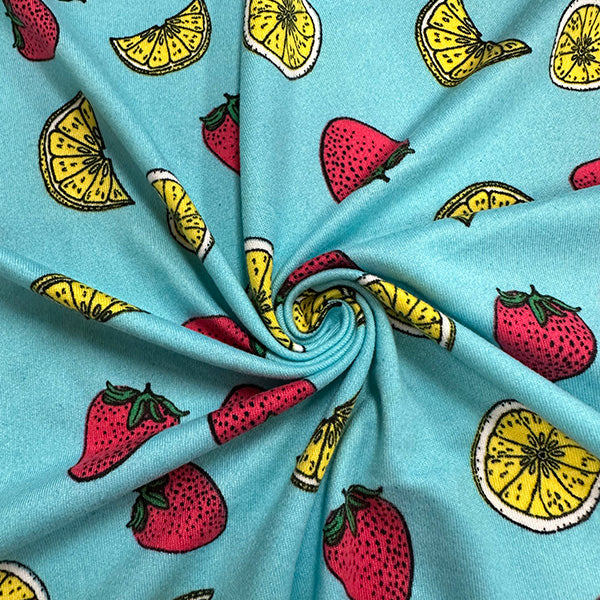 Turquoise Fruit Print Double Brushed Jersey Knit Fabric