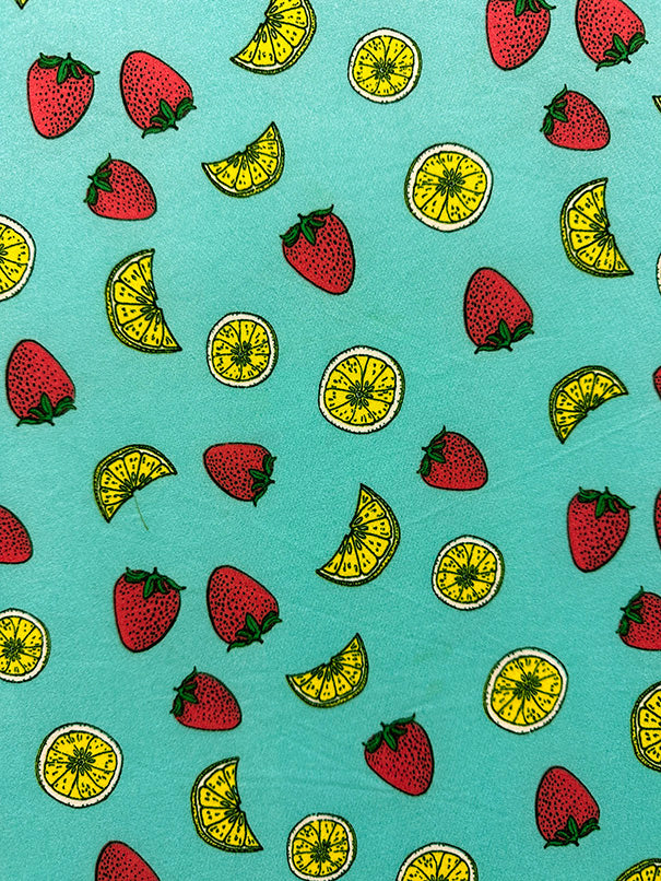 Turquoise Fruit Print Double Brushed Jersey Knit Fabric
