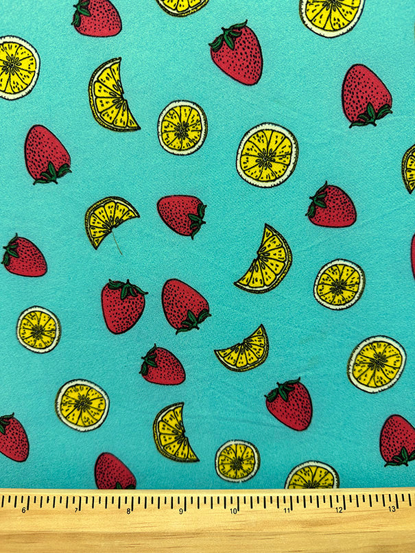 Turquoise Fruit Print Double Brushed Jersey Knit Fabric
